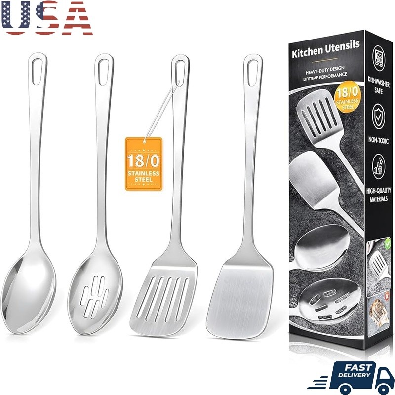 4 Pcs Stainless Steel Cooking Utensils Set Heat Resistant Easy Clean Tools New