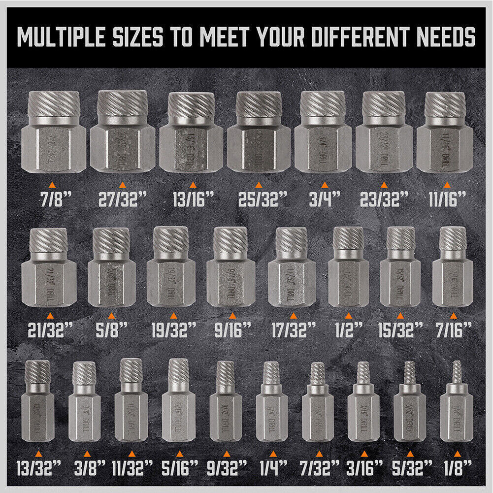 Multi-Spline Screw Extractor Set Hex Head Bit Socket Wrench Bolt Remover 25Pcs