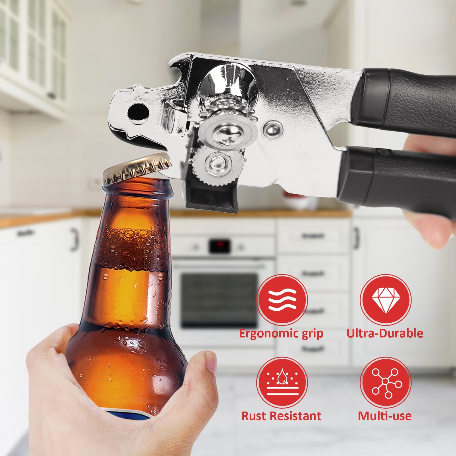 Classic Multifunction Stainless steel Can Opener Easy Comfy Handle Grip Kitchen