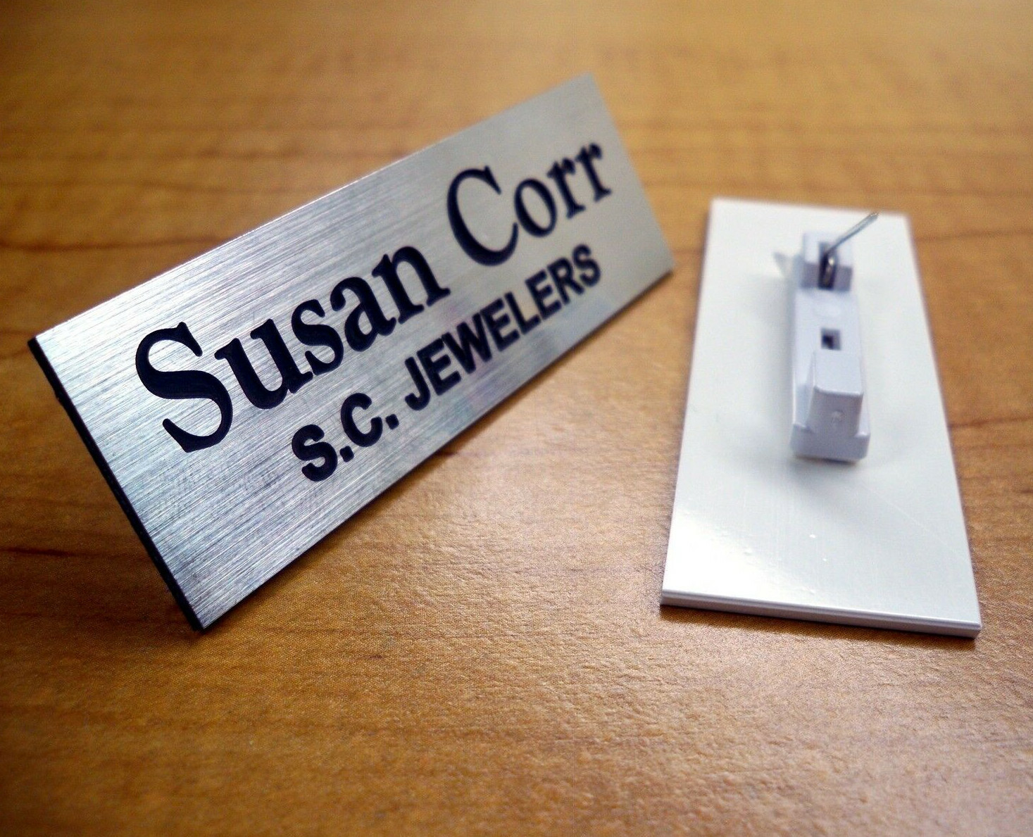 Custom Engraved Brushed Silver 1"x3" Name Tag | Badge & Pin | Employee Owner