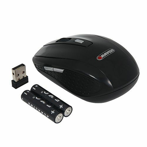 Raygo Wireless Optical Mouse Black 2.4GHz 6 Button High Gloss 1600dpi Cordless