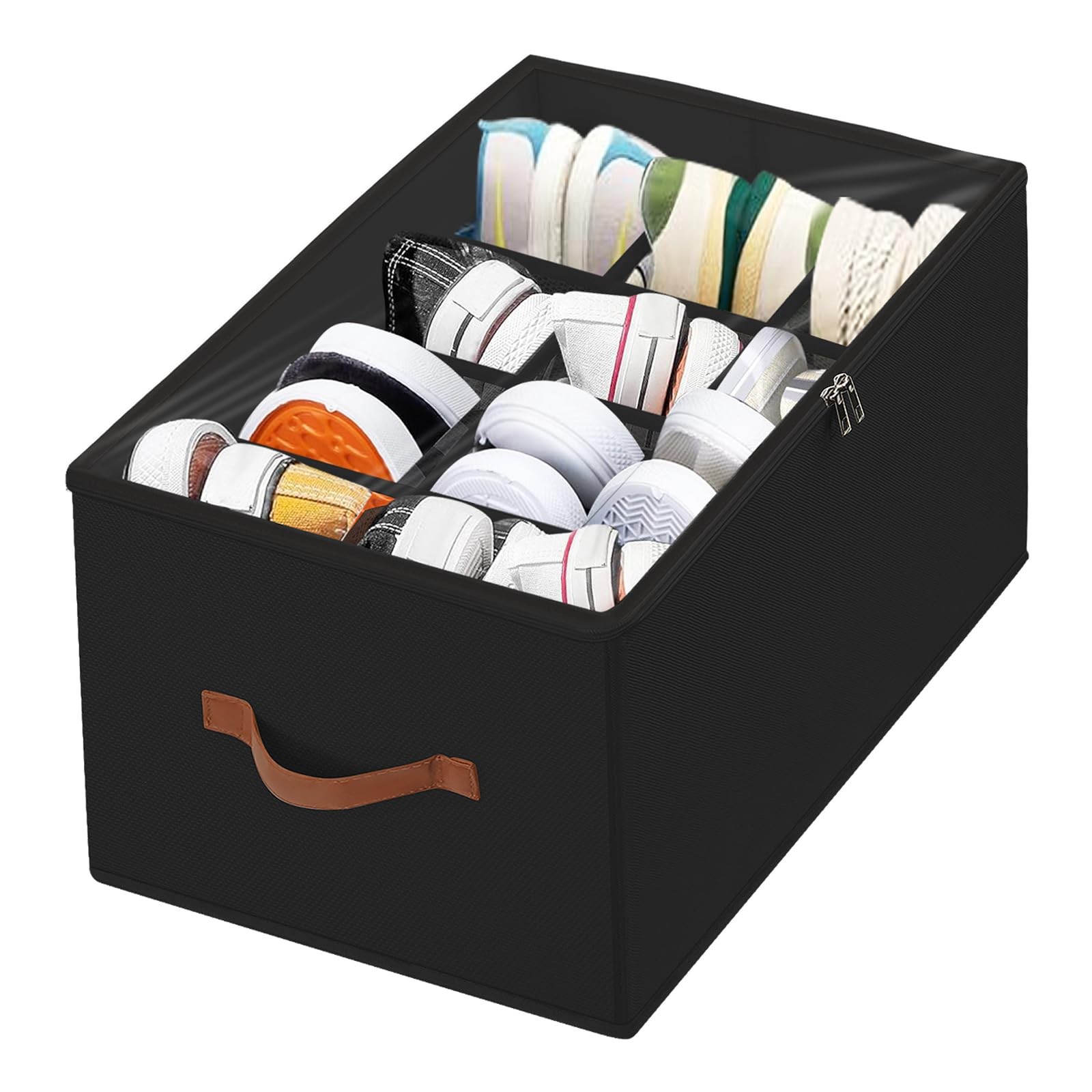 Shoe Organizer for Closet-Foldable Shoe Storage Organizer Box with Clear Cove...