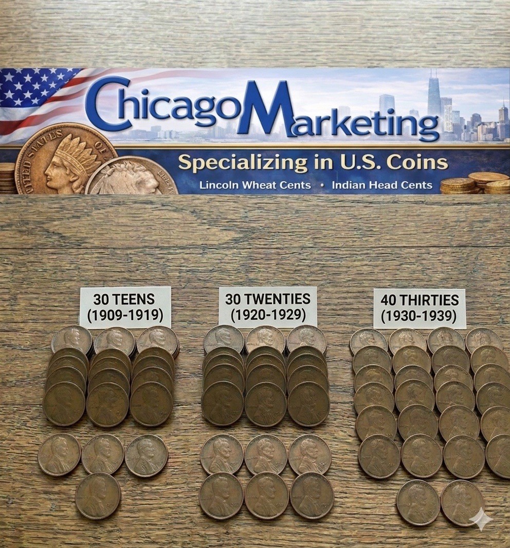1909-1939 Lincoln Wheat Cent Penny 100 Lot PDS Mint Marks ONLY Early Dates
