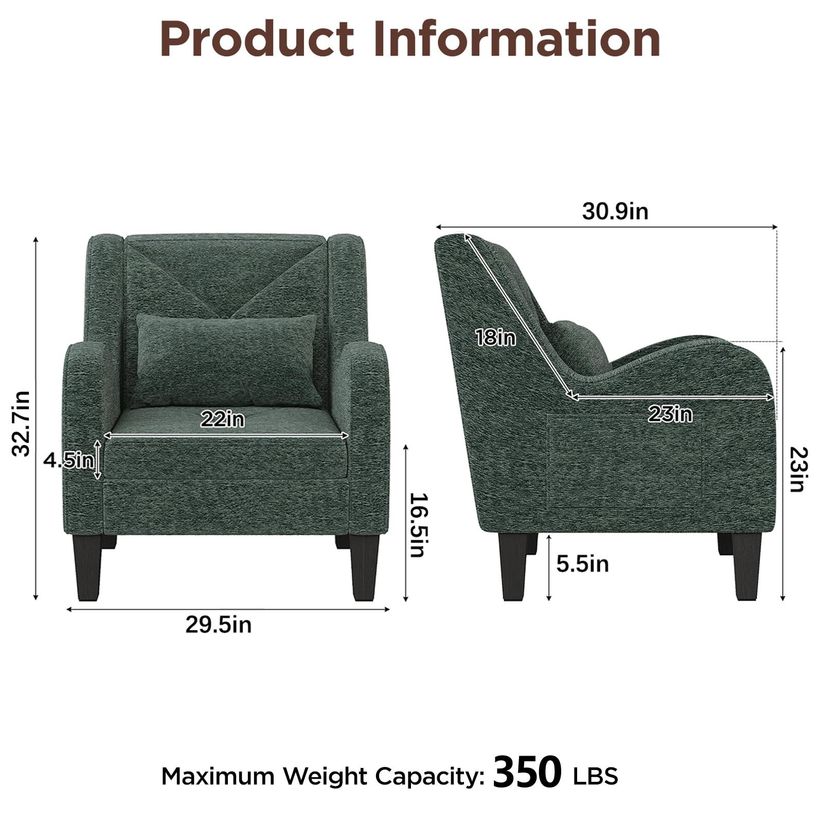 Chenille Accent Chair for Living Room Bedroom Chair Comfy Reading Chair