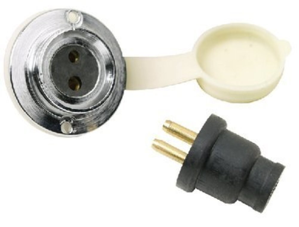 SeaChoice   50-10121 Watertight Deck Connector Socket-Plug 2 Prong Chrome Plated