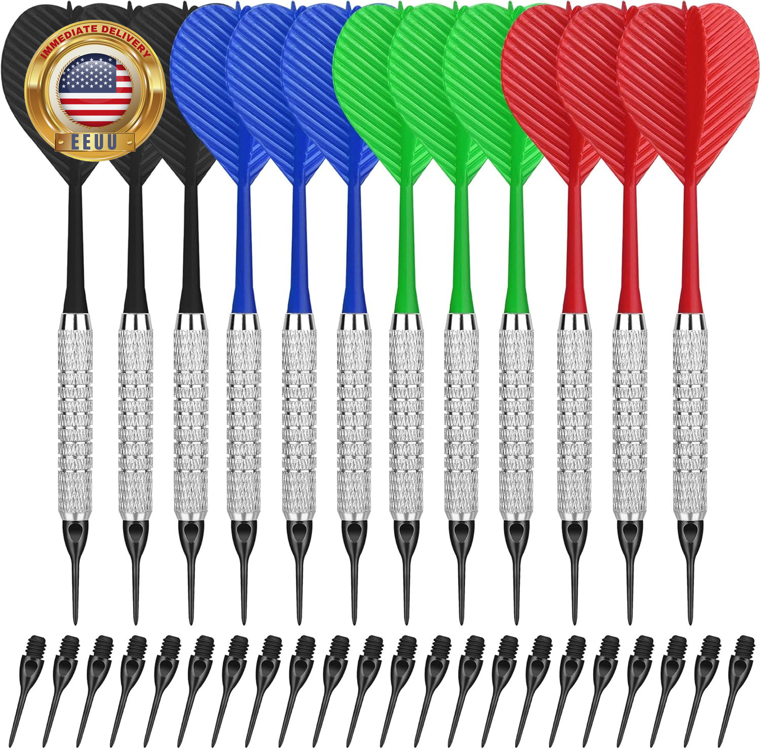 Plastic Tip Darts,12Pcs Soft Darts Set with 100 Plastic Tips for Electronic Dart