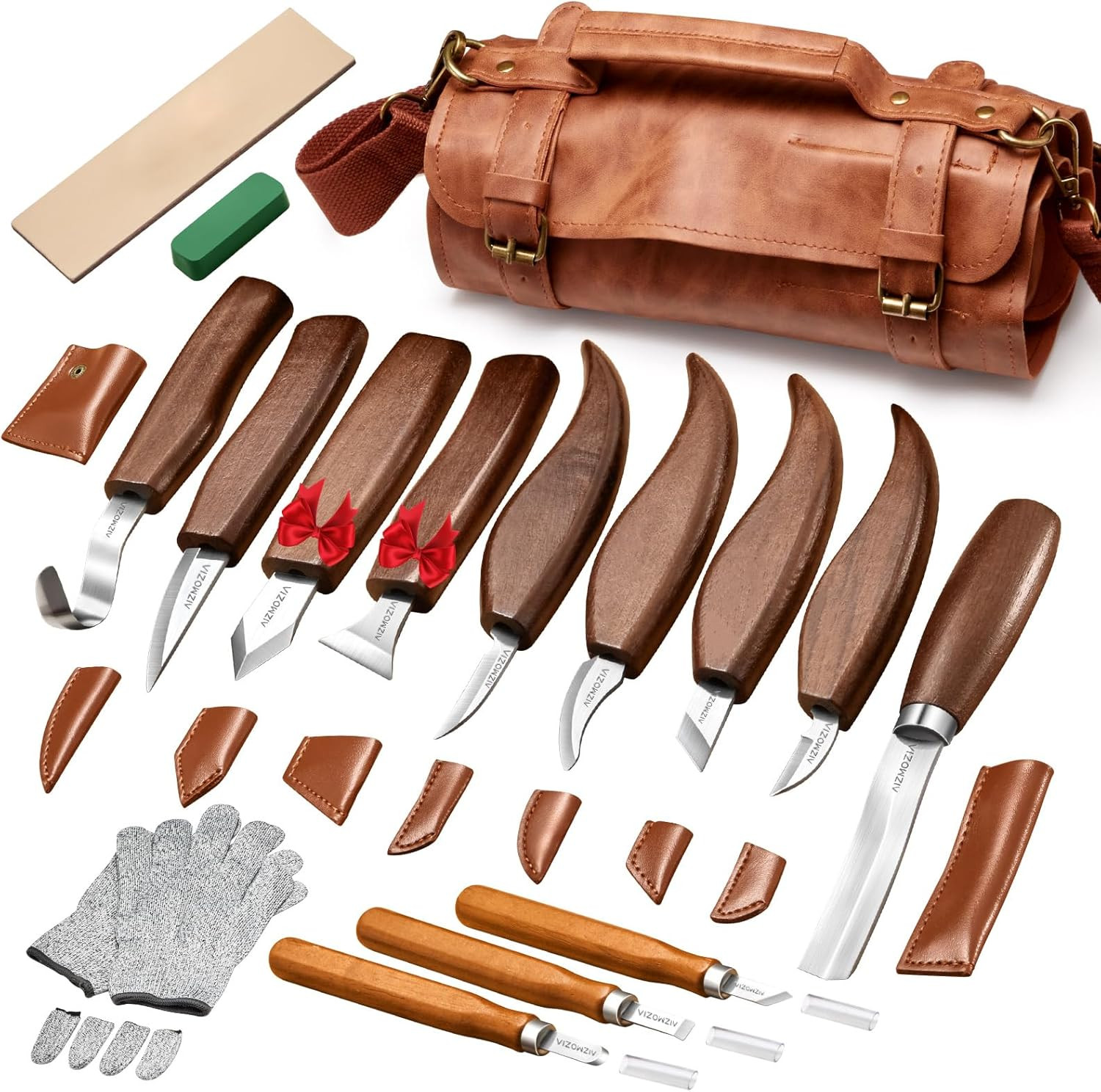Professional Wood Carving Kit with 17 Tools and Leather Roll Bag for Beginners