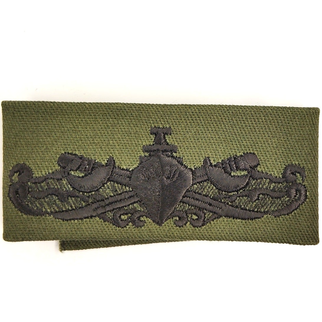 Vtg US Navy Enlisted Surface Warfare BDG Subdued 8" ODG Embroidered Sew‑On Tape