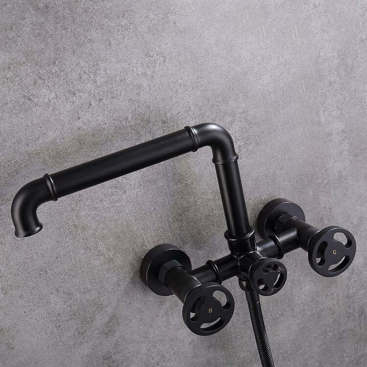 Industrial Pipe Wall Mounted Bathtub Faucet Hand Shower Solid Brass