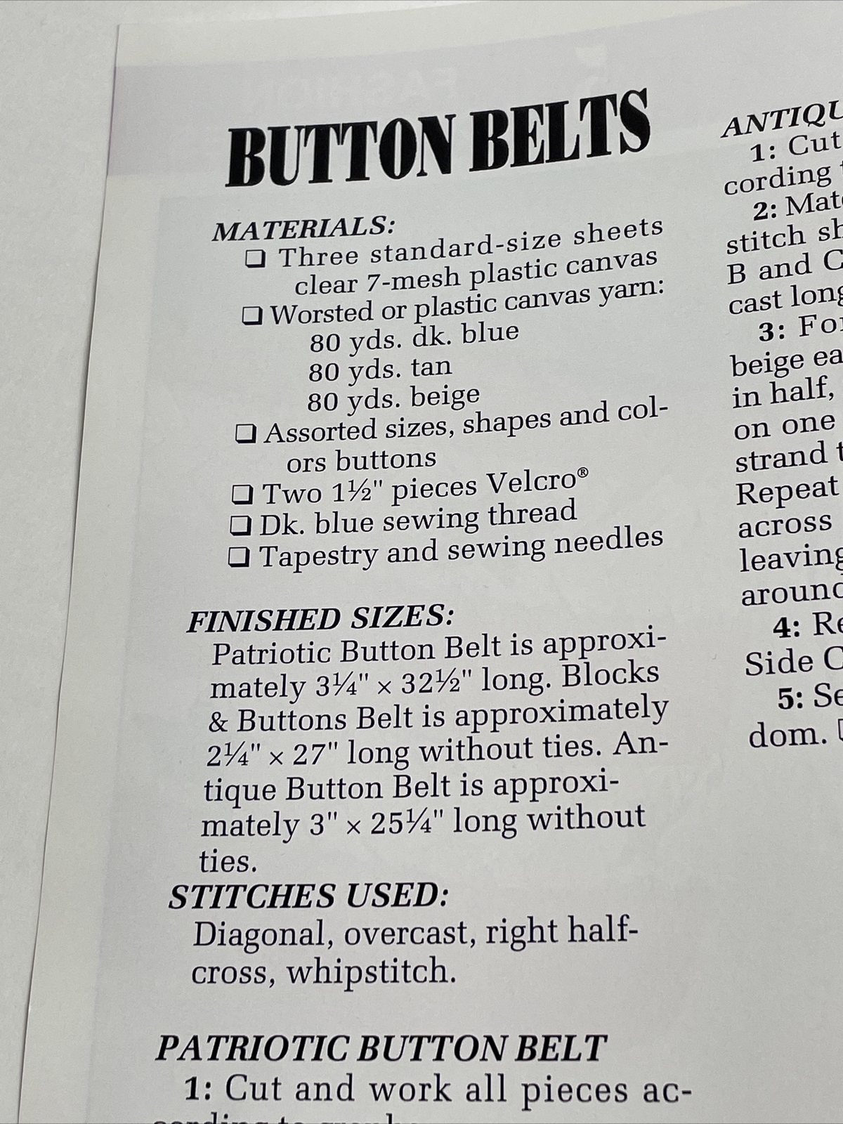 Annie's Attic Button Belts Plastic Canvas Pattern