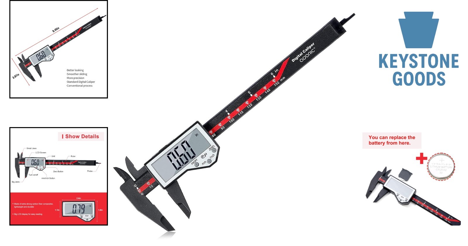 Digital Caliper 6" Electronic with Large LCD, Auto Off & Versatile Measurement
