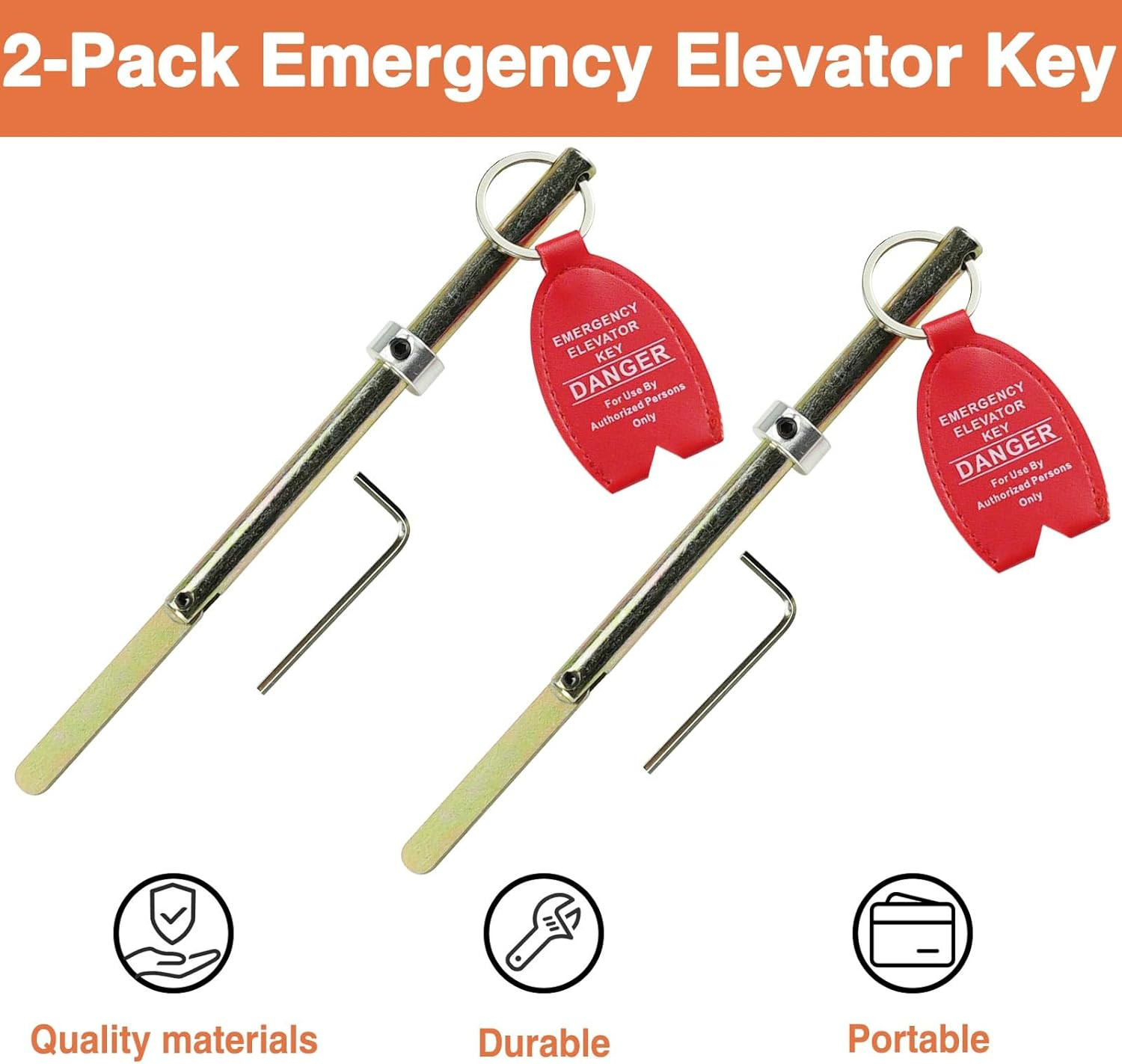 Universal Elevator Drop Key Set with Large Tag Ring - 2-Pack