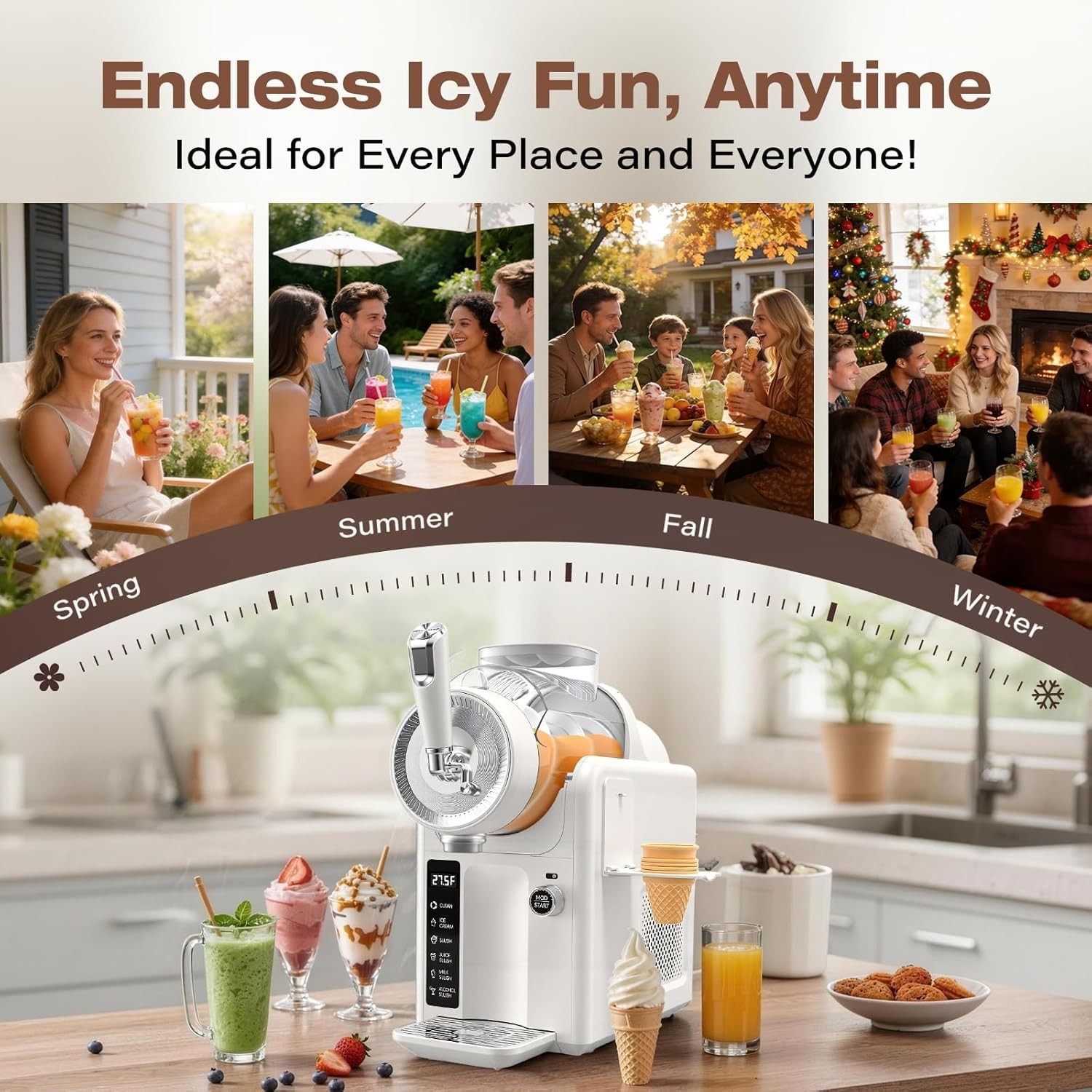 5 Presets Slushy Maker, LED Display, Auto Clean