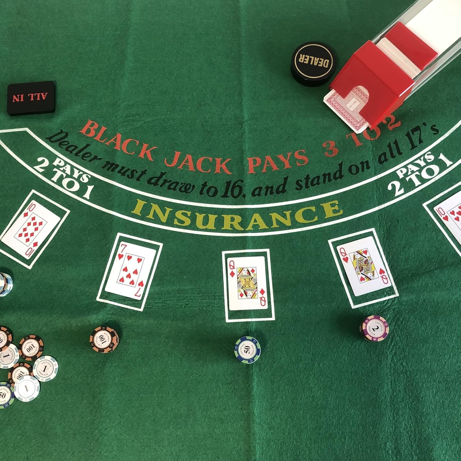 Blackjack Table Top Felt Layout - 36" x 72" 36" x 72", Green