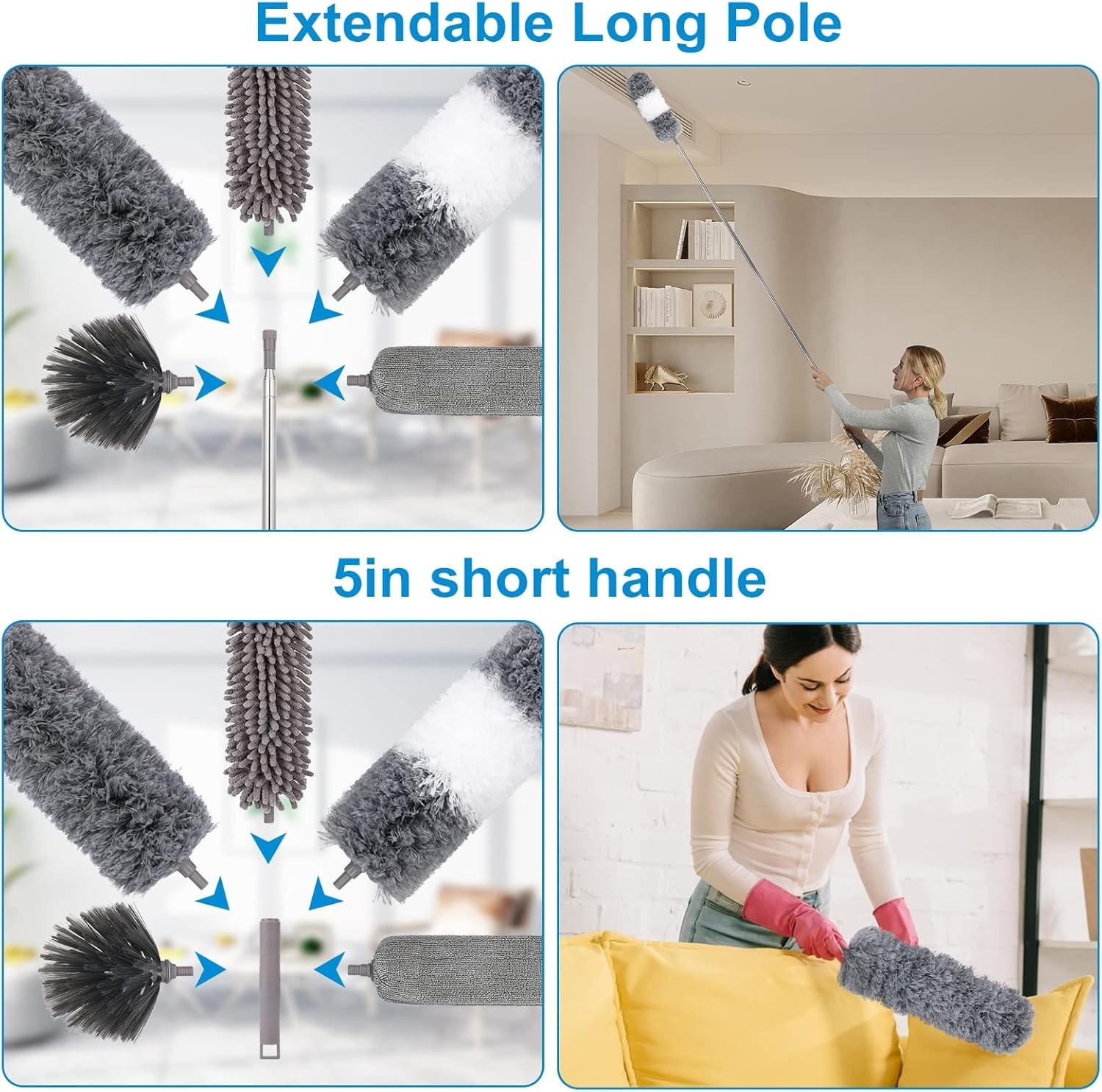 Microfiber Extendable Feather Duster 11pcs with 100" Extension Pole, Washable...