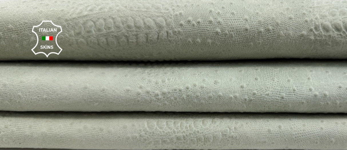 LIGHT GREEN VERY VINTAGE LOOK REPTILE PRINT ON Goat Leather 8+sqf 0.9mm #C6692