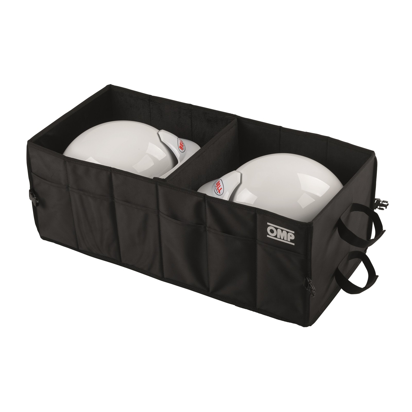 OMP Foldable Helmet Box - Roll Cage Attachment, External Pockets (Race / Rally)