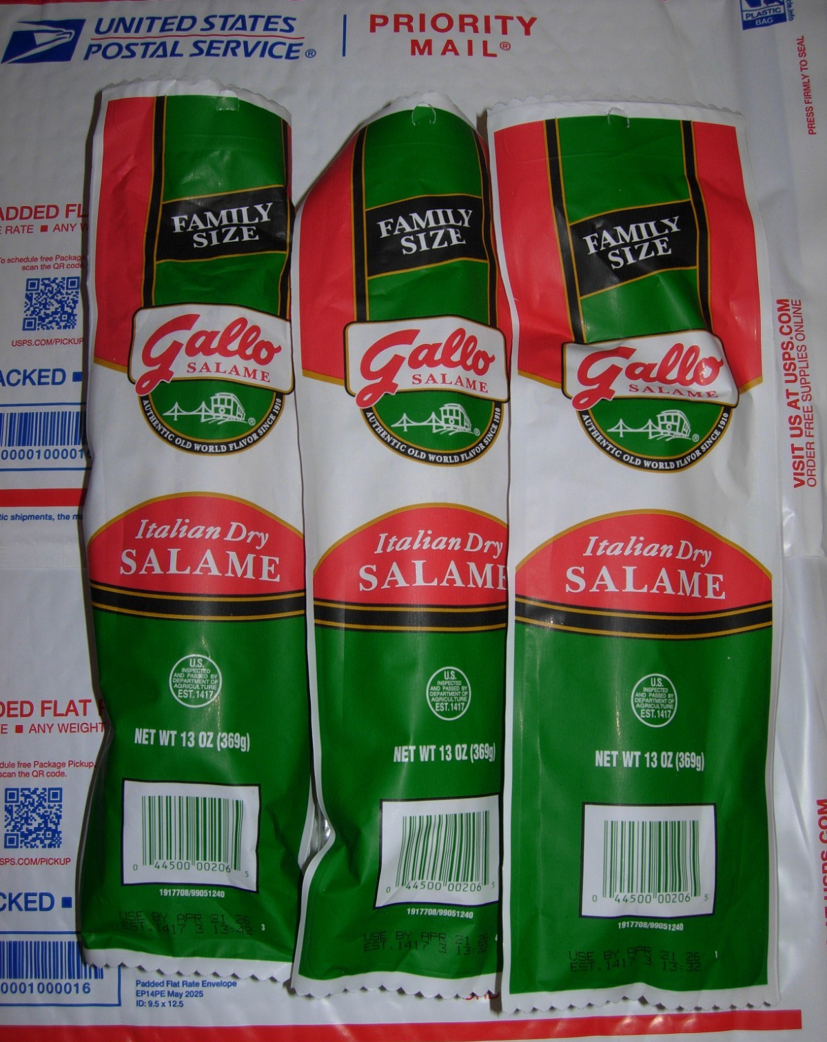 3 - PACKS GALLO ITALIAN SALAMI DRY SALAME "Family Size" 13 Oz Each Fast & Fresh