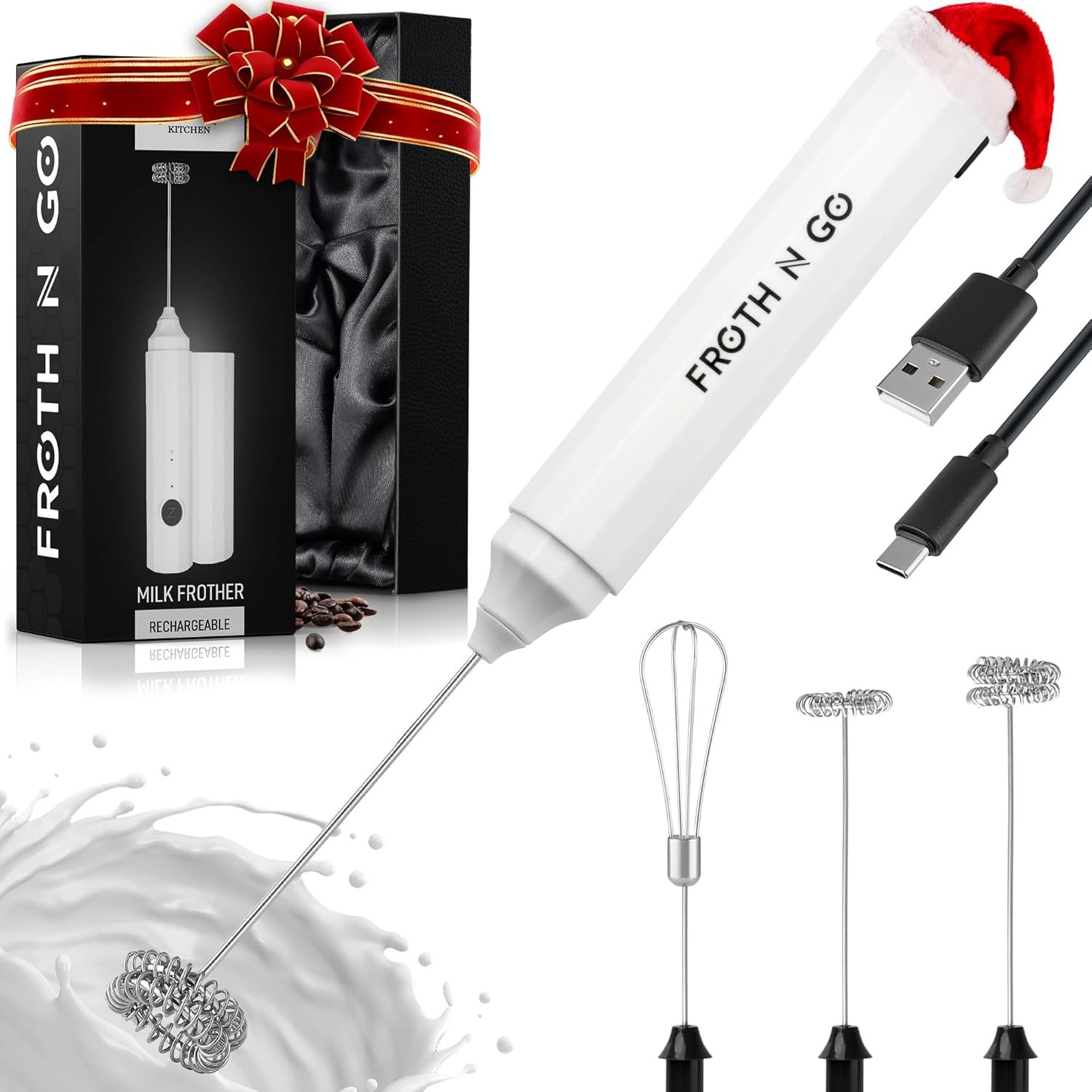 Zulay Froth N Go Milk Frother – Rechargeable 3-in-1 Handheld Frother Wand with