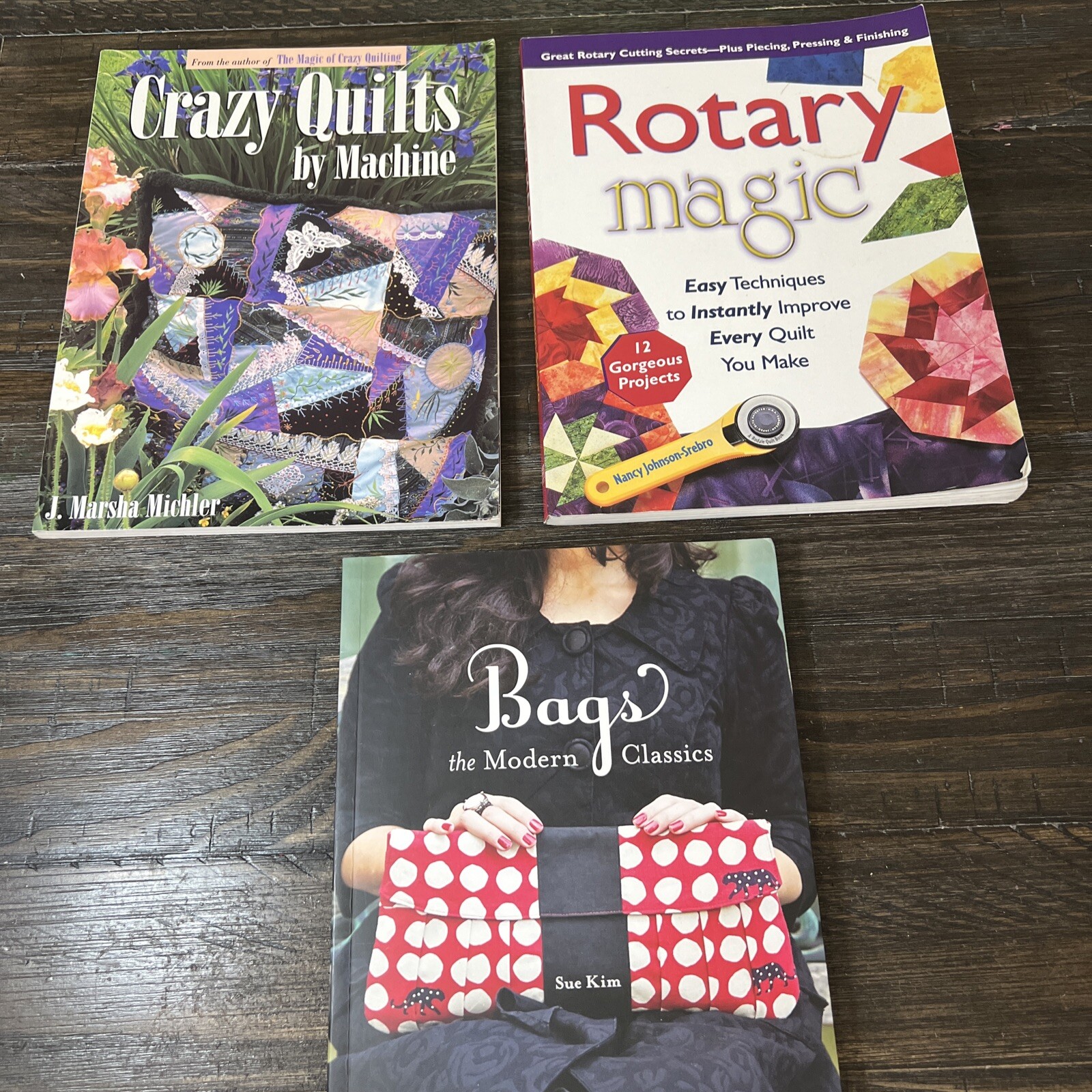 Lot Of 3 Quilting Sewing Books Rotary Magic-Crazy Quilts- Bags Paperback