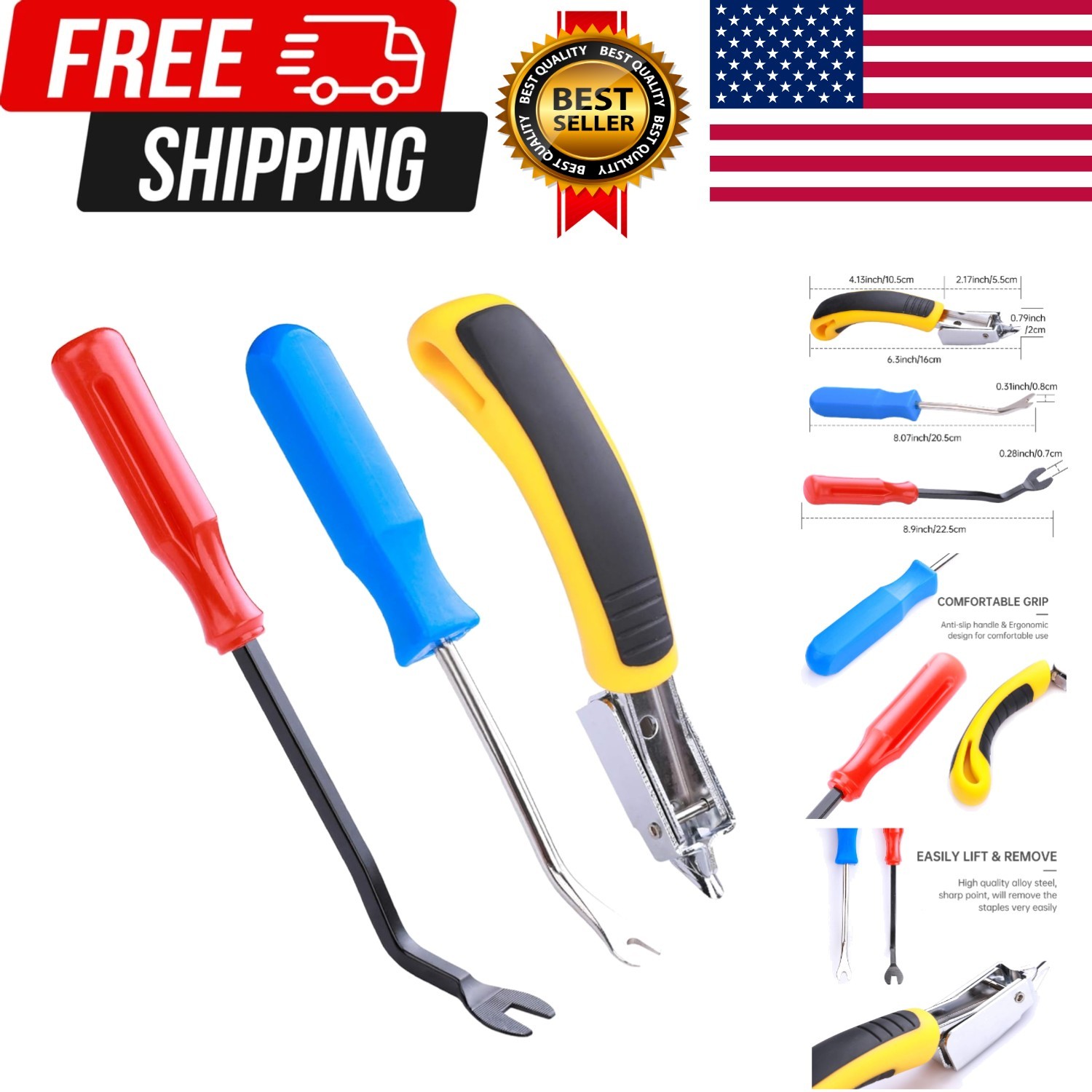 3PCS Upholstery and Construction Staple Remover with Tack Puller Tool, Nail P...