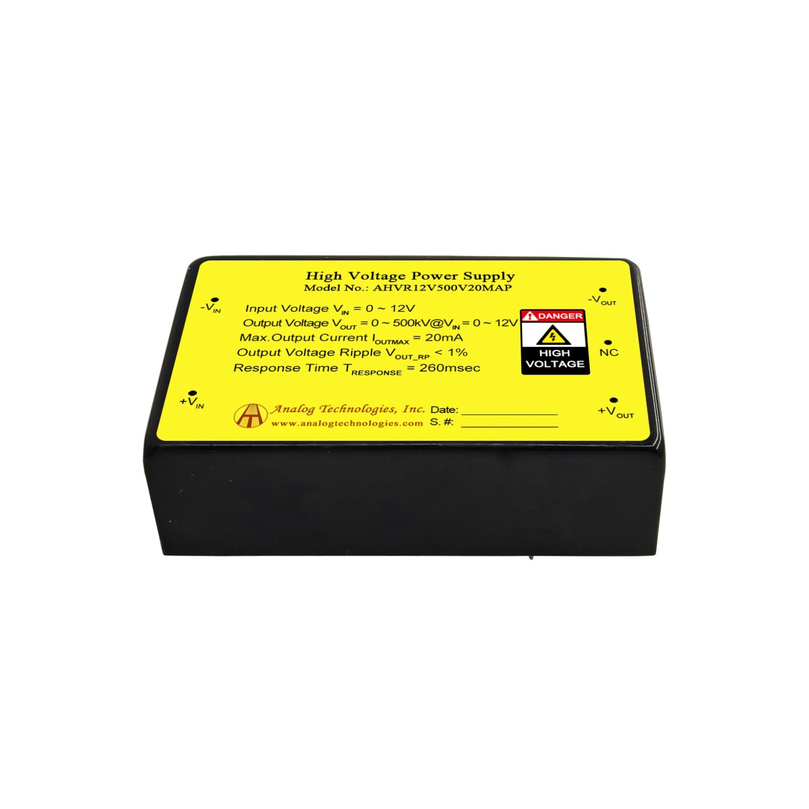 AHVR15V500V20MAP I/O Proportional DC-DC HV Power Supply 500V 20mA Output