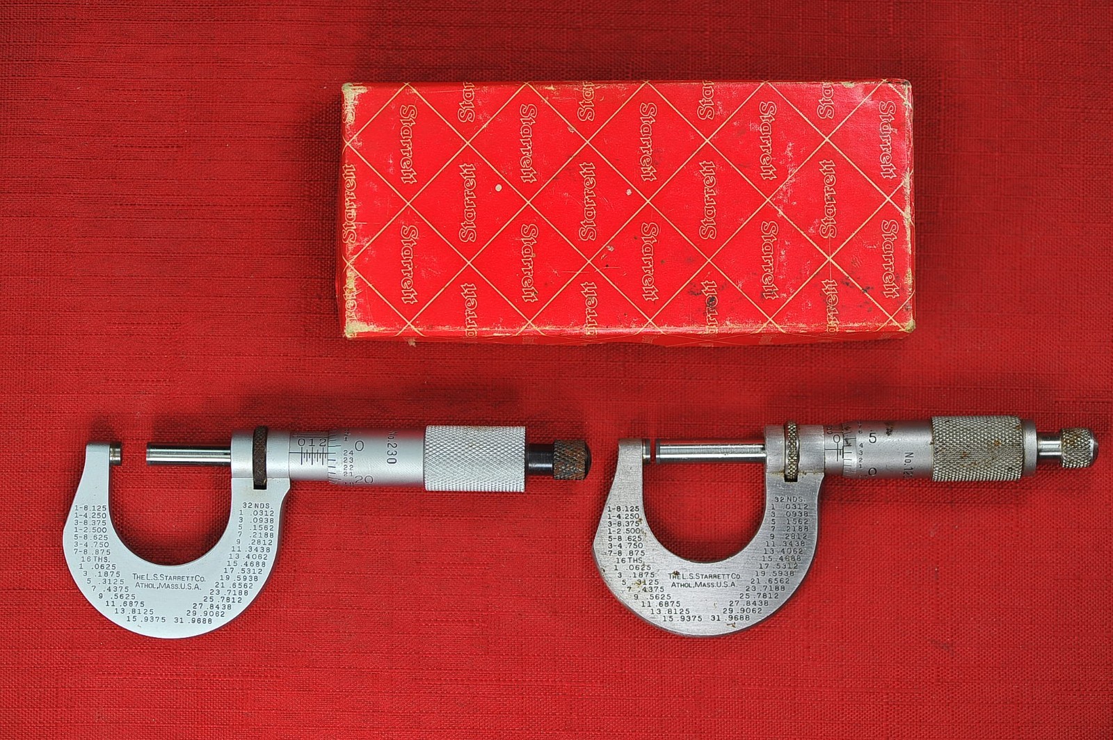 Starrett T230XRL Outside Micrometer & STARRETT 1230 0-1 MICROMETER INSECTION Box