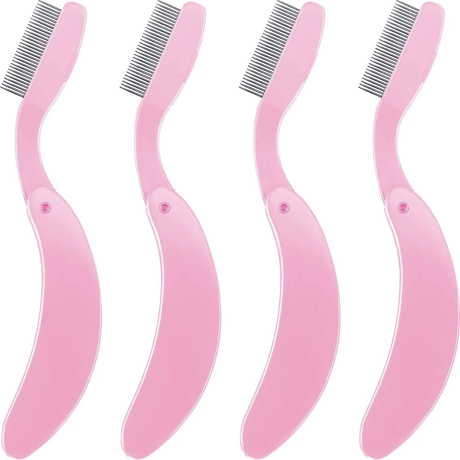 4 Packs Folding Eyelash Comb, Stainless Steel Metal Teeth Eyebrow Separator Comb