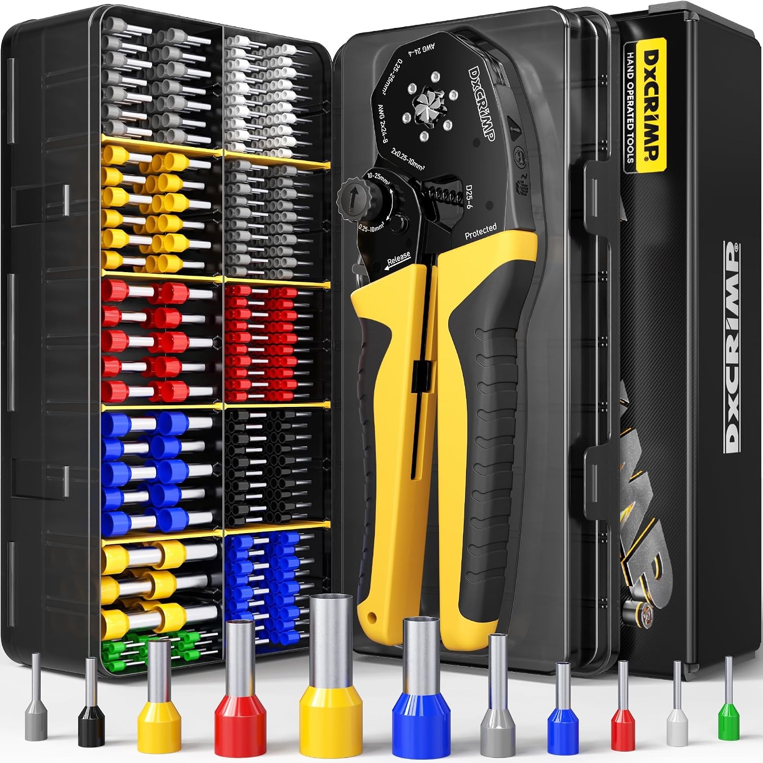 Hex Ferrule Crimping Tool Kit, AWG 24-4 (0.25-25Mm²) Self-Adjusting Ratcheting W
