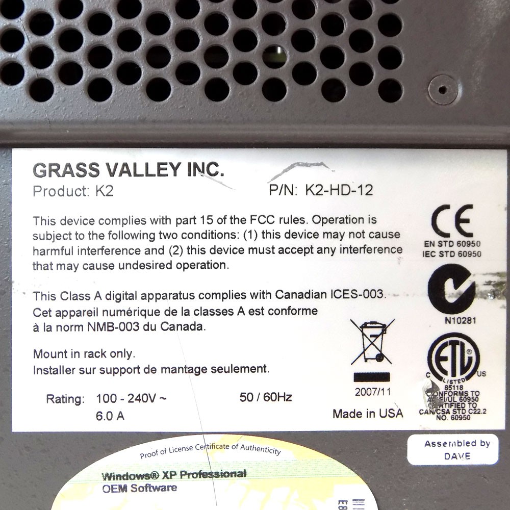 GV Grass Valley Thomson K2-HD-12 High-Definition SDI Media Client Server