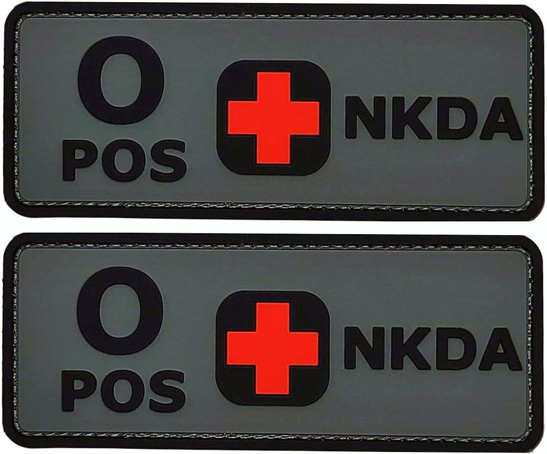 Blood Type O+ Positive NKDA ACU Dark 3D-PVC Rubber Patch  | 2PC -HOOK 4"x1.5"