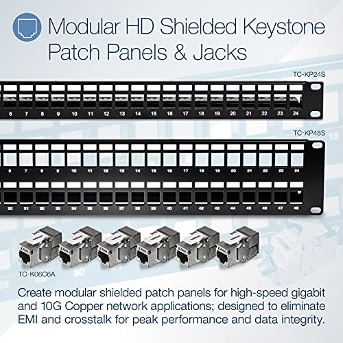 48-Port Blank Keystone Shielded 2U HD Patch Panel, 48-Port, Black
