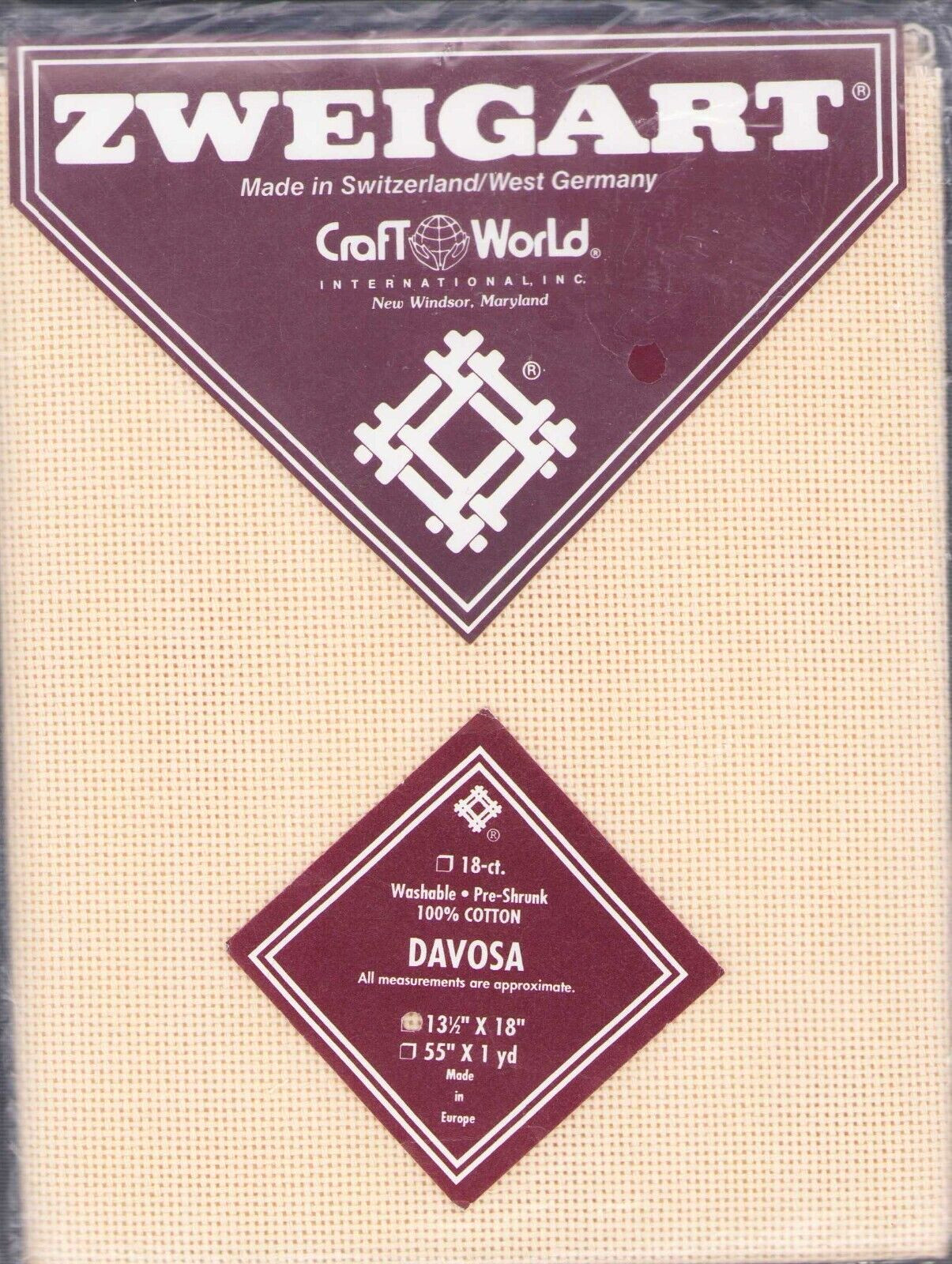 Cross stitch fabric 18 count SEALED Zweigart Ivory Davosa 13x18"  Germany