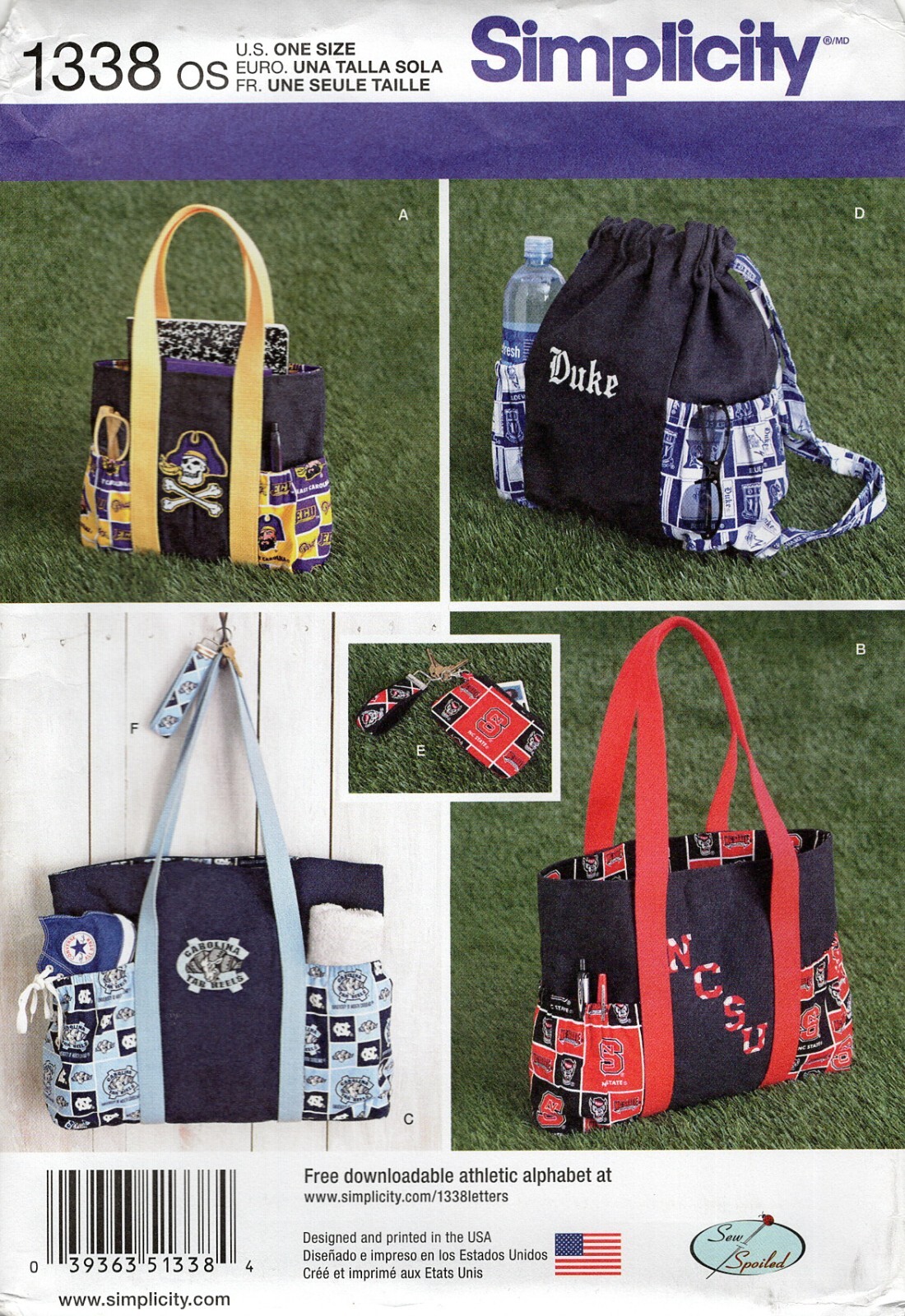 Simplicity 1338 Tote Bag, Drawstring Backpack, Change Purse, Key Ring UC Pattern
