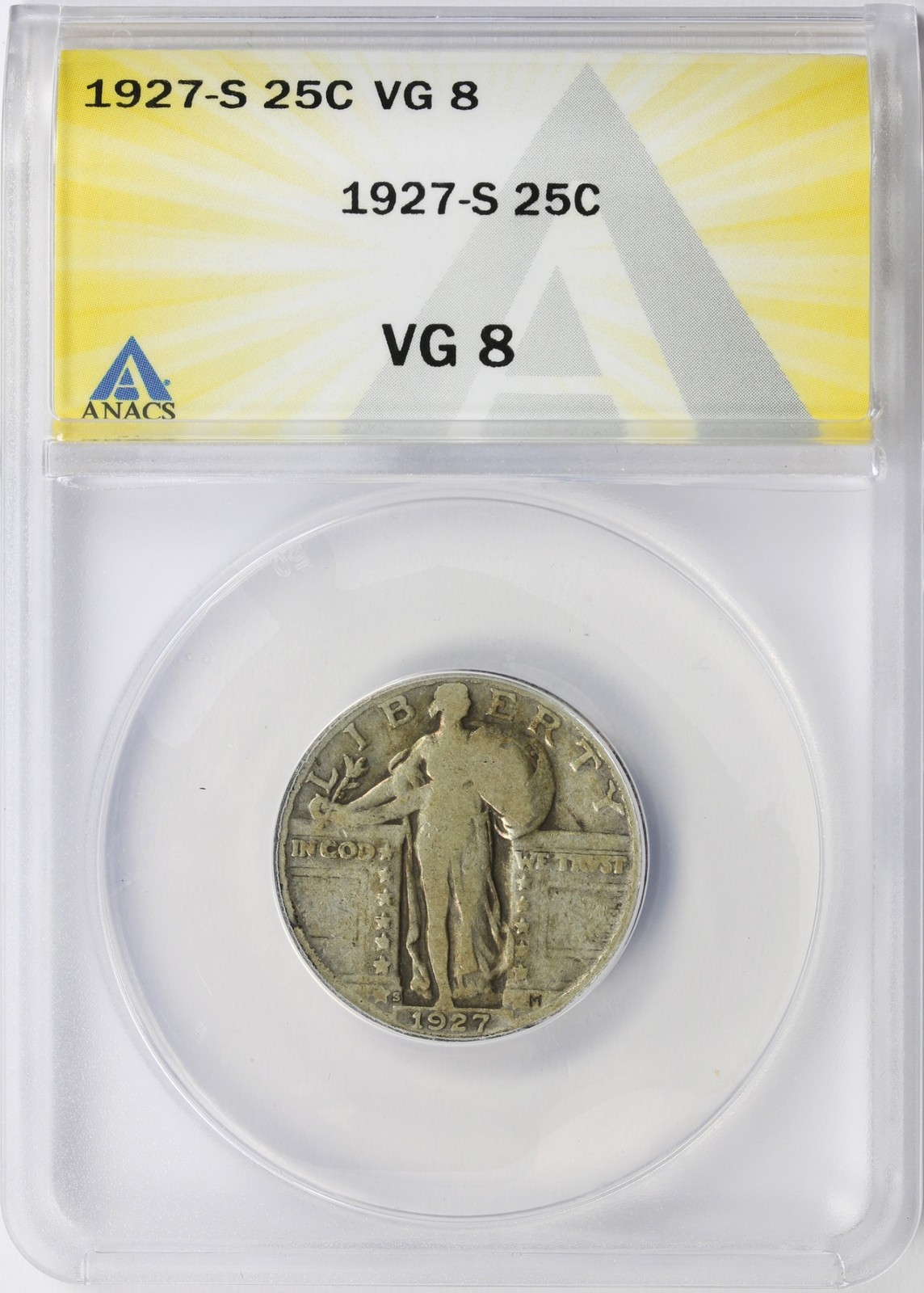 1927-S 25c Standing Liberty Quarter ANACS VG8