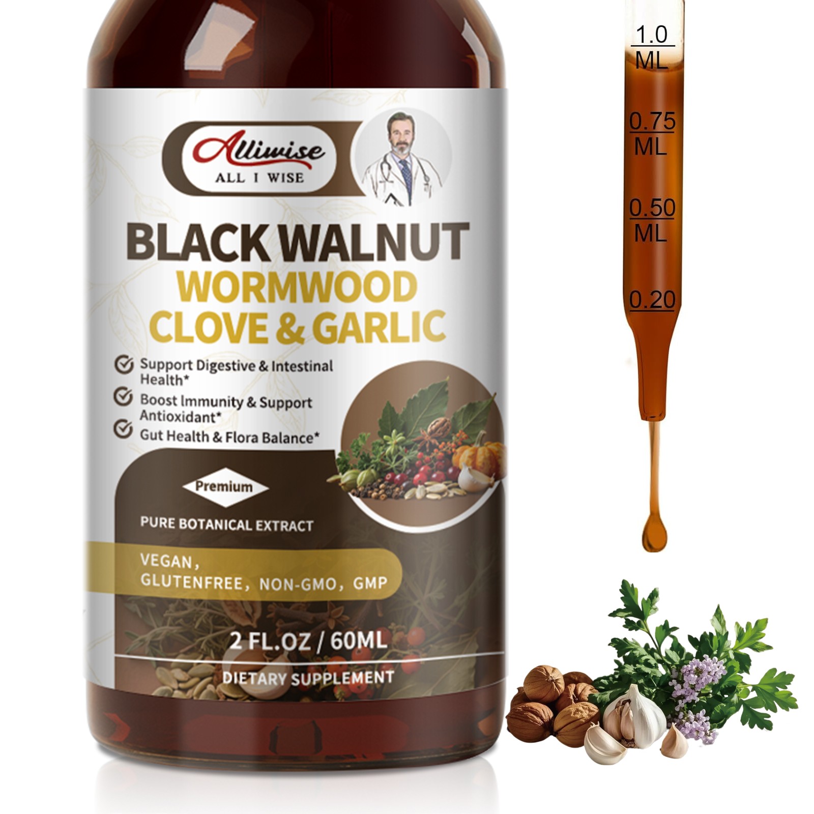Wormwood Black Walnut Clove Wormwood Herb Extract Combination Liquid Drop