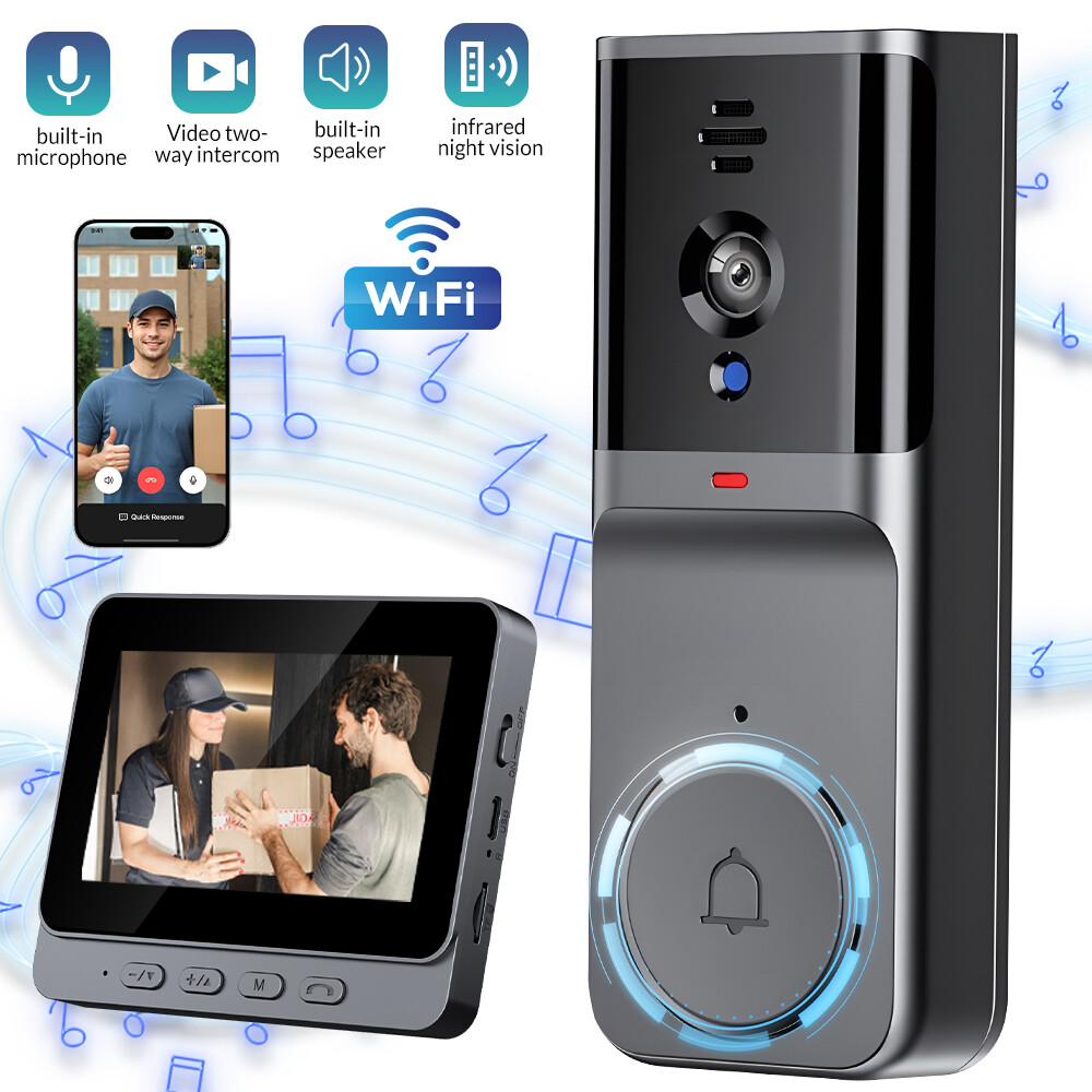 2.4G 4.3" Wireless Smart IPS Screen Intercom Video Doorbell Camera Monitor Home