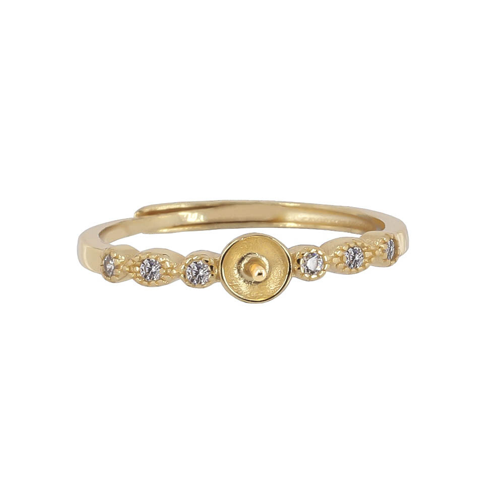 Gold Plated Sterling Silver CZ Ring Setting Mount Pearl Holder Unisize #99927