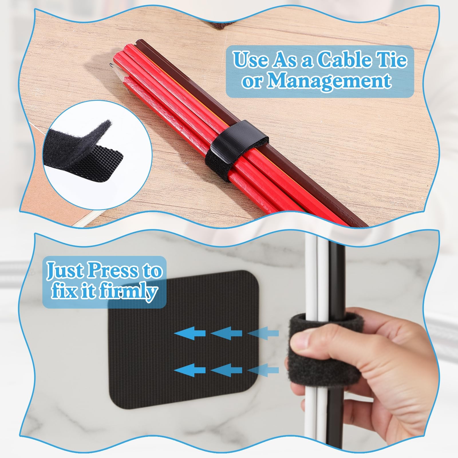 41 Pcs Cable Management Under Desk, Hook and Loop Cable Ties Adhesive Cables ...
