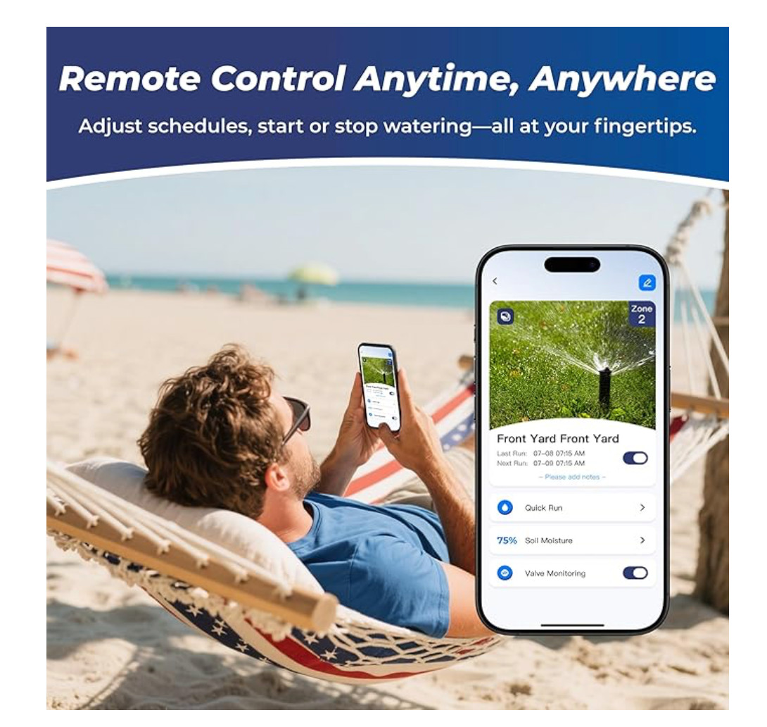 Smart Sprinkler Controller 6 Zone WiFi Irrigation System w/ App & Weather Sched.