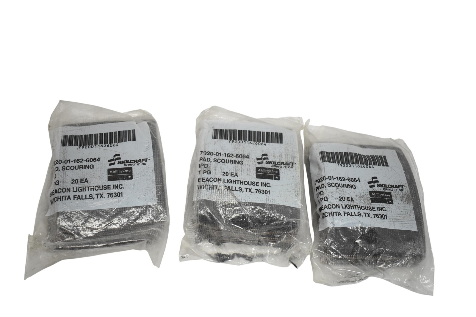 Skilcraft Scouring Pads 7920-01-162-6064 Gray Synthetic Lot Of 3 Packs 60 Pads