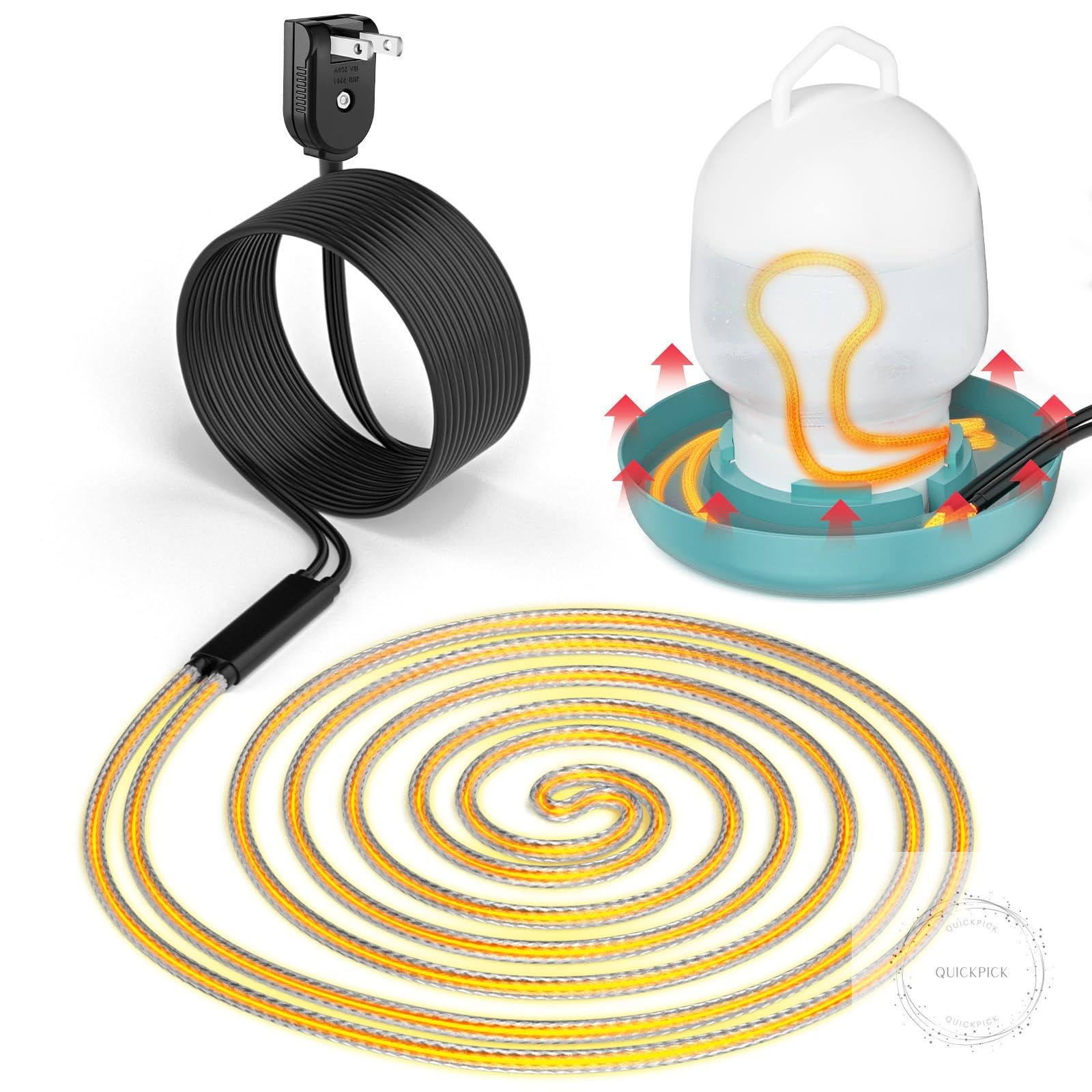 Heated Chicken Waterer Cord for Winter, 8.9ft Freeze Proof Poultry Water Heater,
