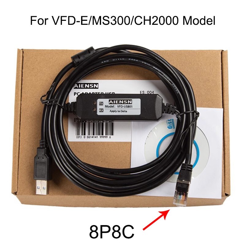 VFD-USB01 for Delta VFD-E/MS300/CH2000 Frequency Converter Debugging Cable 8P8C