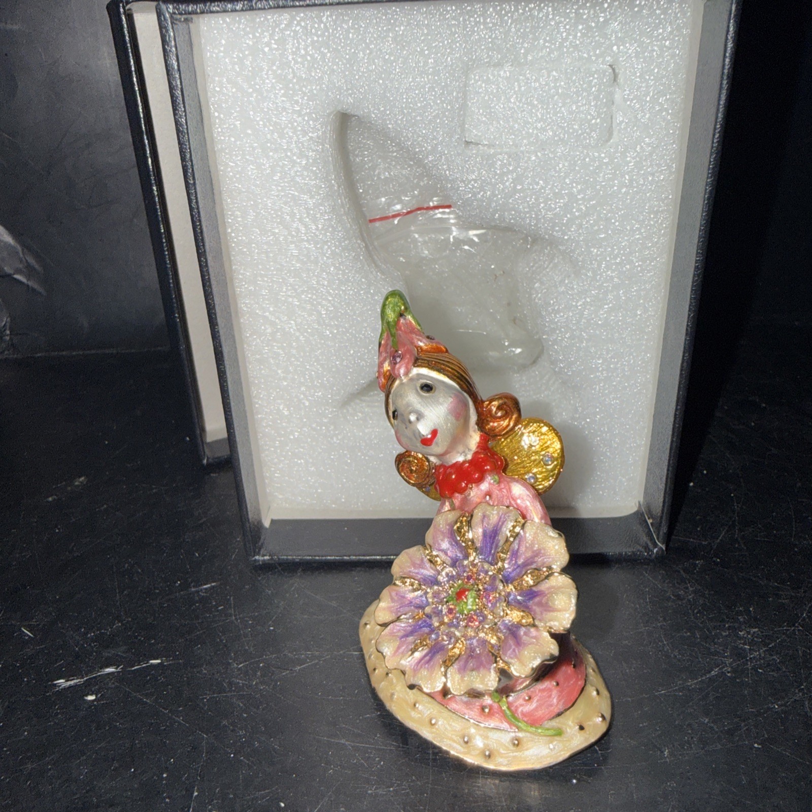 Enameled Fairy With Flower  Trinket Box 2.75” Tall