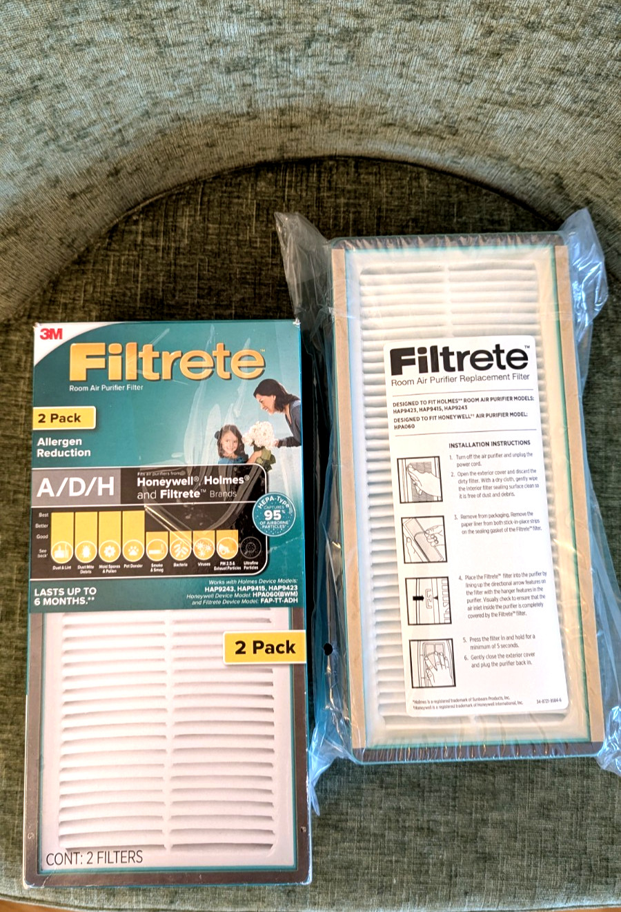 Lot of 2, Filtrete Allergen Reduction HEPA  Air Purifier, Size A/D/H, 4 filters!