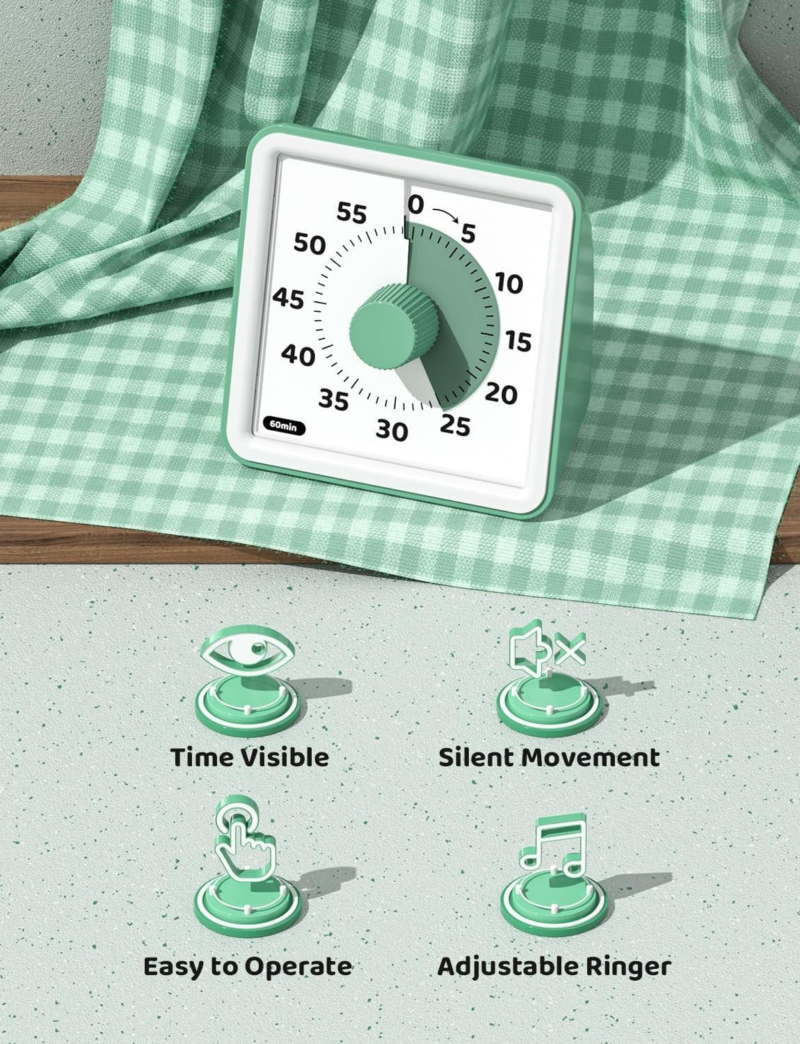 Visual Timer 60-Minute Silent Visual Timer Kids Kitchen Countdown Mute Alarm