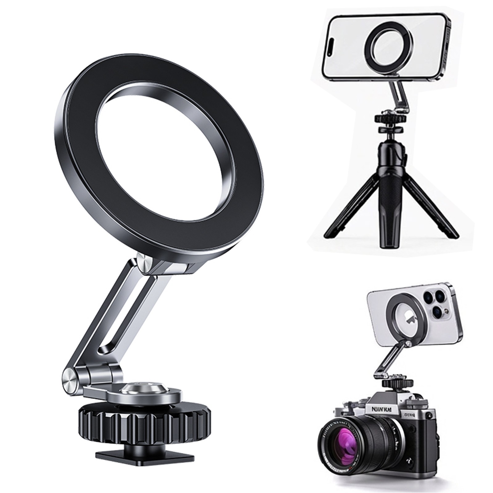 360° Rotating Magnetic Phone Tripod Mount Cold Shoe Camera Mount For Iphone 17
