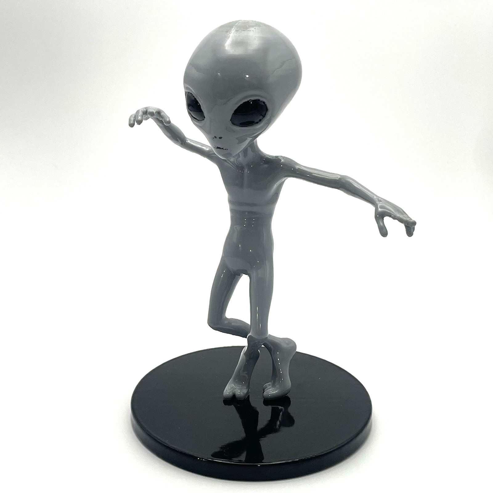 5.75" Grey Alien Figurine – Dance Pose on Black Base – 3D Printed – Vapor Smooth