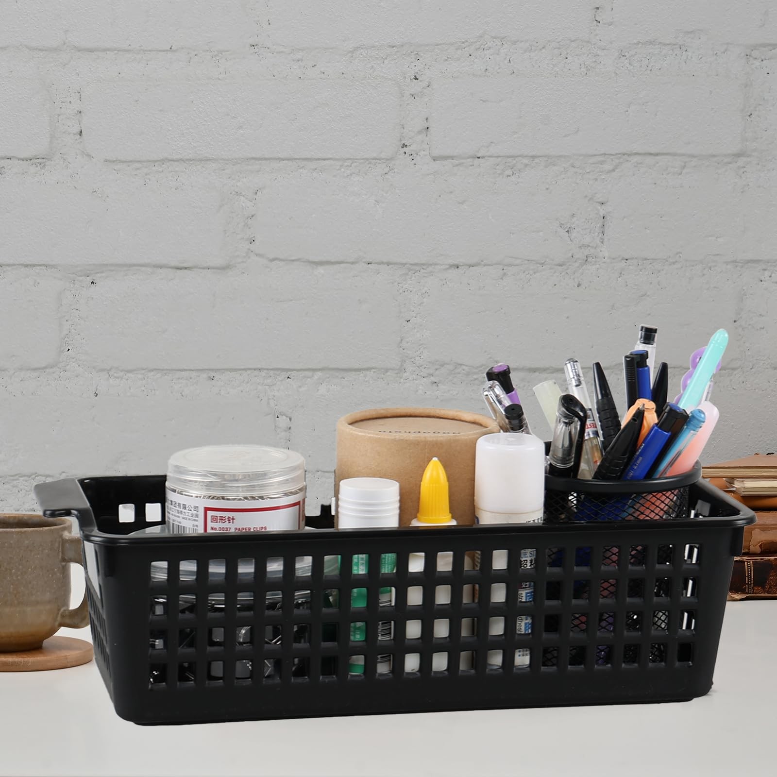 6 Pack Small Desktop Storage Baskets, Black Slim Plastic Storage Baskets