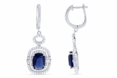 2.40Ct Lab Created Blue Sapphire Diamond Drop/Dangle Earrings White Gold Finish